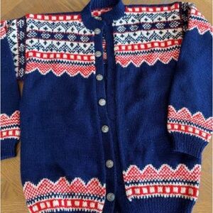 Women's Blue and Red Patterned Cardigan